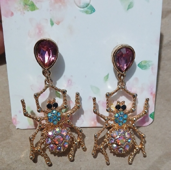 Jewelry - Color Gold ,Purple and Blue Spider Earrings